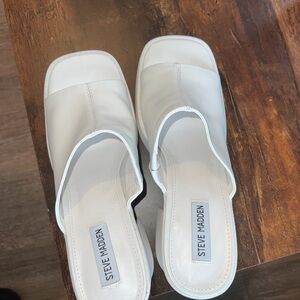 Steve Madden White Square-Toe Slide Mules